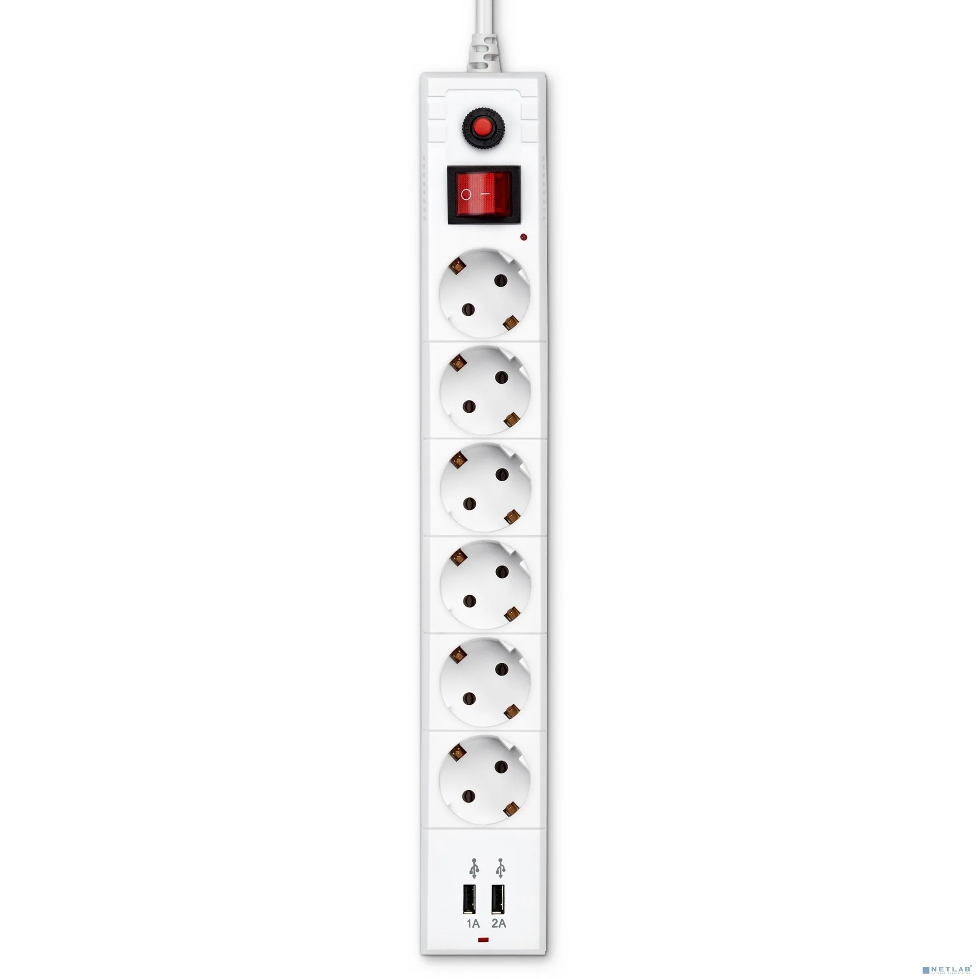BURO Сетевой фильтр, 6 розеток, 1.8 метра, (BU-SP1.8_USB_2A-W), белый (коробка) {992309}