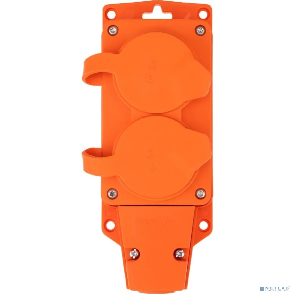 Rexant (111-226) Розетка (колодка) влагозащищенная с крышкой 2 гнезда COMPACT, с/з, 16А, IP54, каучук, оранжевая