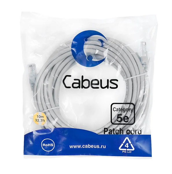 Cabeus PC-UTP-RJ45-Cat.5e-10m-LSZH Патч-корд U/UTP, категория 5е, 2xRJ45/8p8c, неэкранированный, серый, LSZH, 10м 2