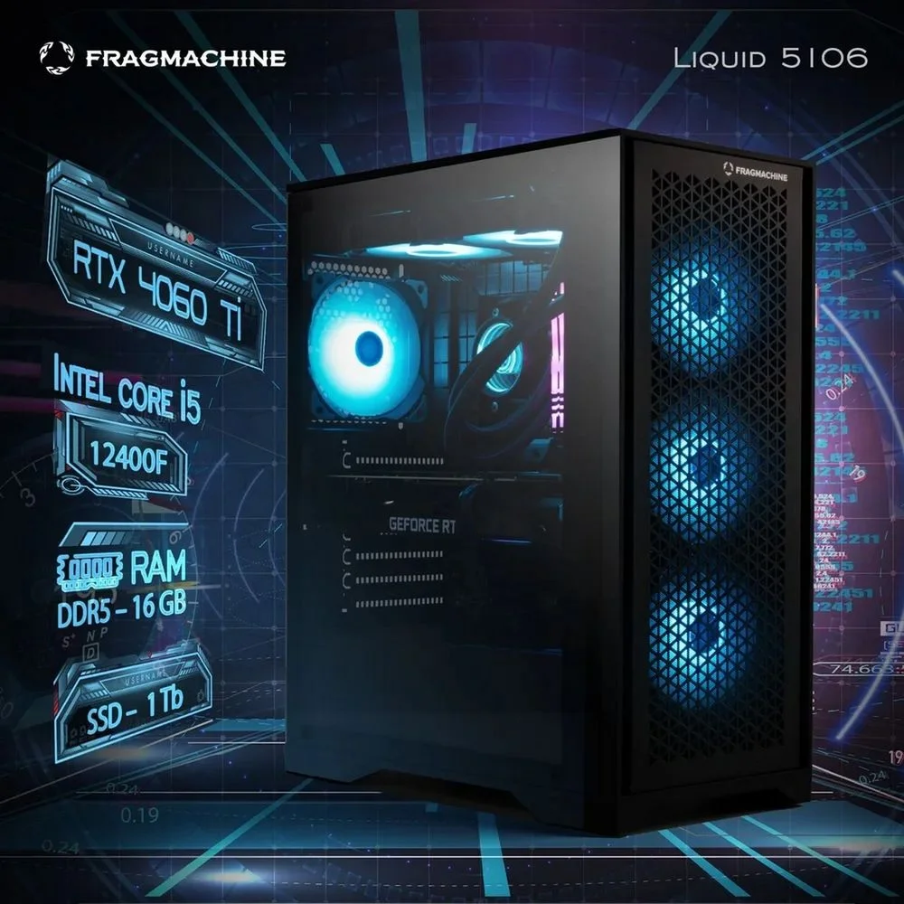 Компьютер FragMachine Bad Pack Liquid 5106 (i5-12400F, DDR5 16GB, SSD 1Tb, RTX 4060Ti, noOS)