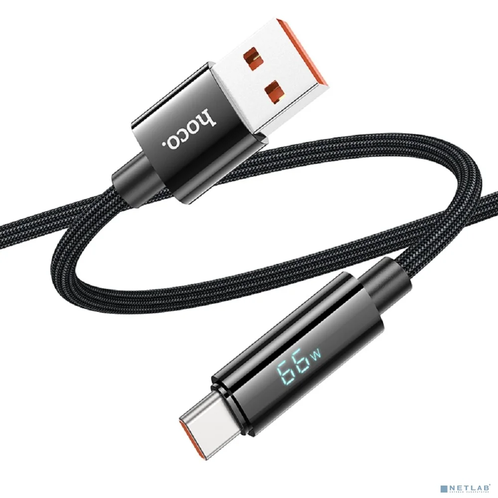 HOCO Кабель USB2.0 Hoco AM/Type-C, 5А, 66Вт, с дисплеем, U125, 1.2м, черный, коробка